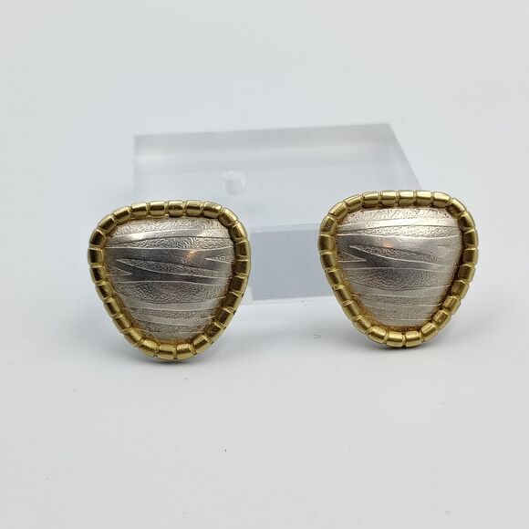 Vintage Jane Bohan Sterling Silver 925 18K Gold Clip On Modernist Earrings Rare - Picture 4 of 13